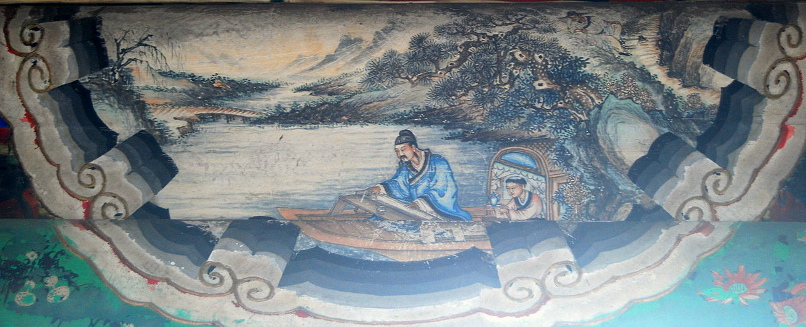 Бо Я, играющий на цине, нарисованный на стенах Длинного коридора Старого летнего дворца в Пекине